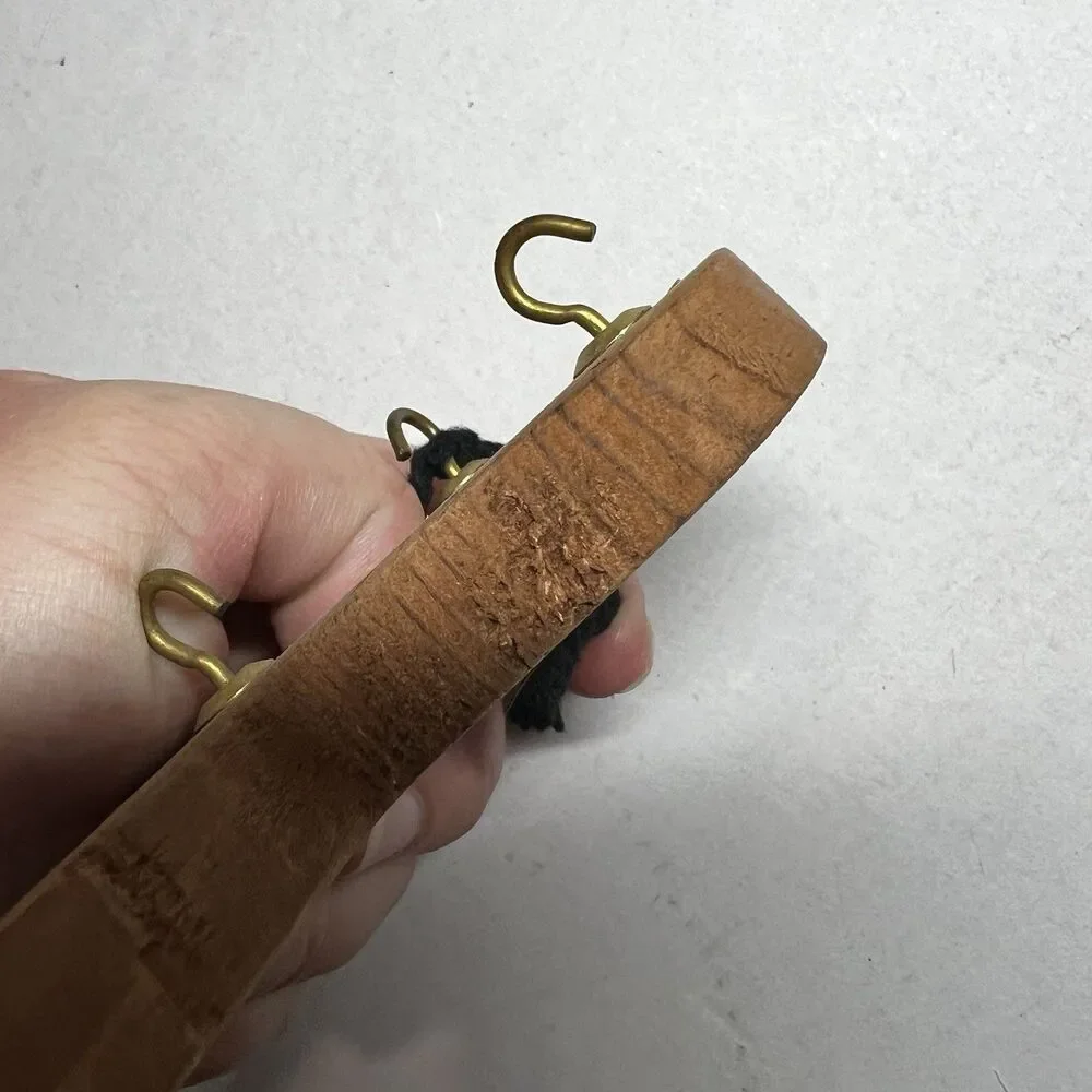 Vintage Wooden Key Shaped Wall Key Holder Rack 10 Brass Hooks Lightweight Rustic